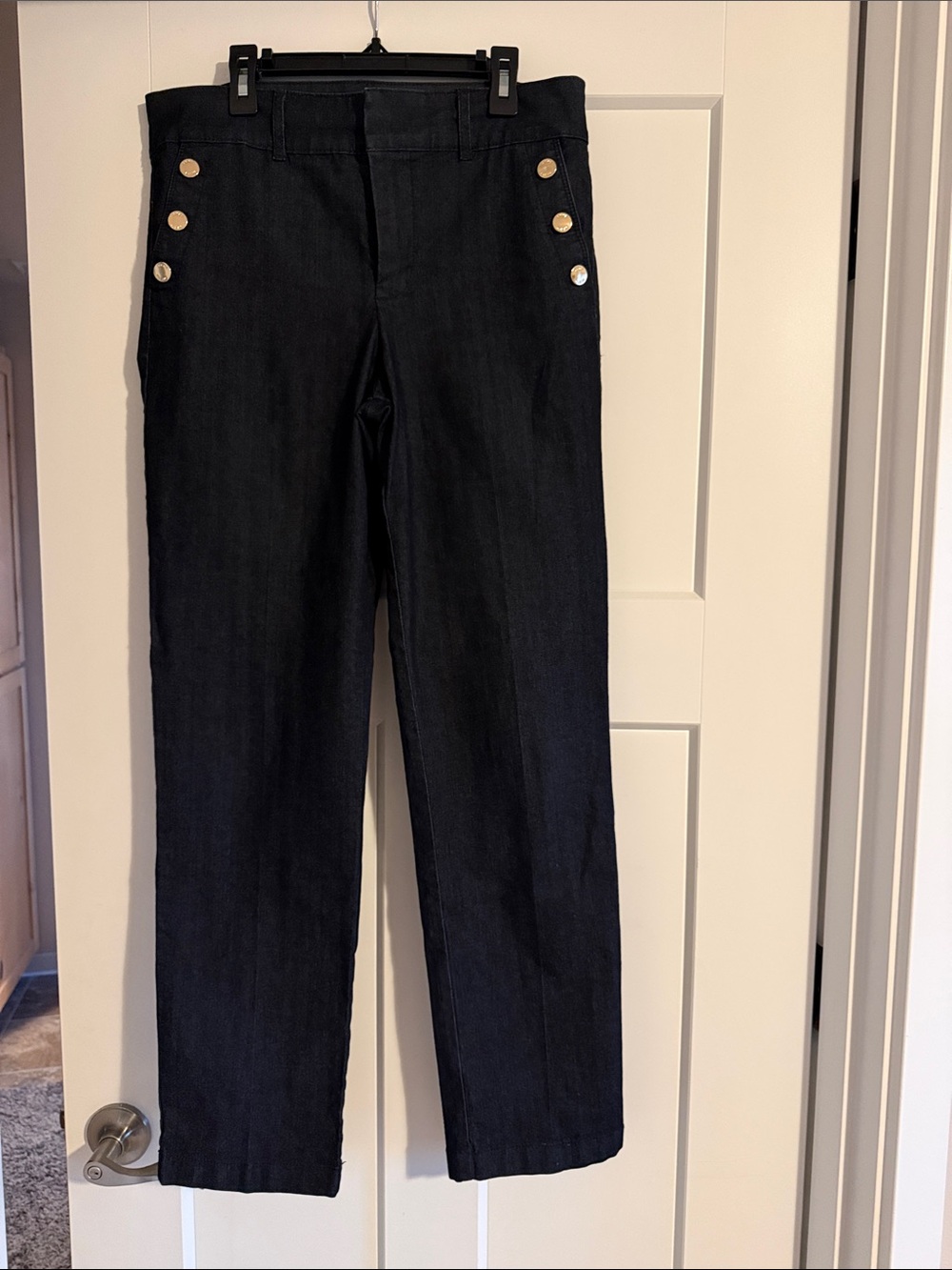 Ann Taylor Black Wide-Leg Sailor Trousers with Gold Buttons